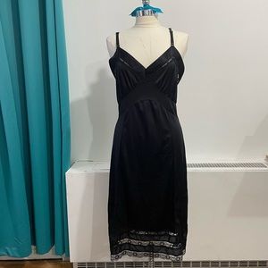NEW Black Lacy Slip Dress Lace Spaghetti Straps Midi Dress